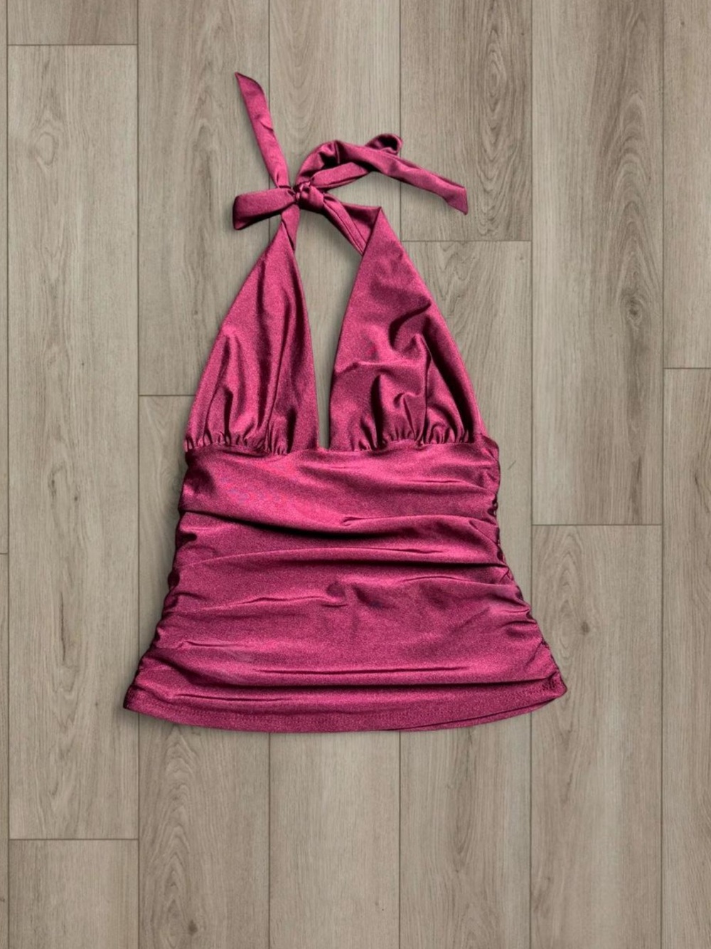 Women’s Halter Ruched Tank Top - Burgundy